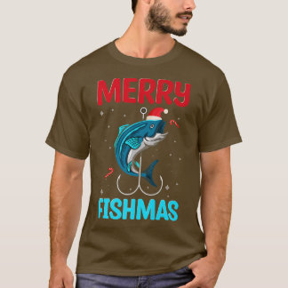 Frohe Fishmas Weihnachten Funny Fishing Fish Santa T-Shirt