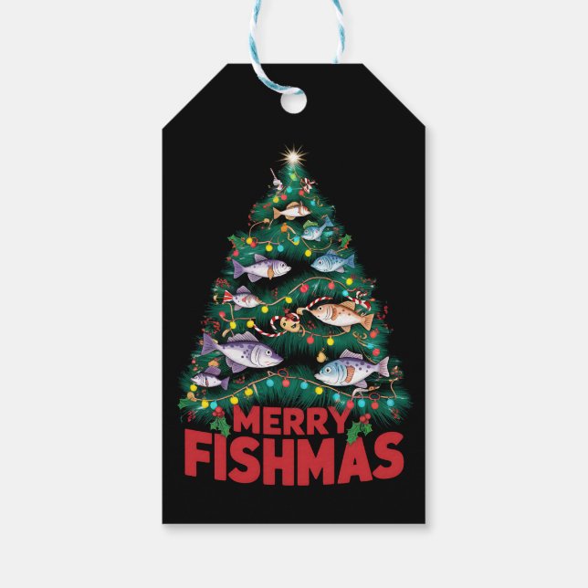Frohe Fishmas Weihnachtsbaum Lights Fish Angeln Geschenkanhänger (Rückseite)