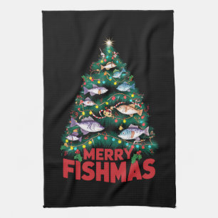 Frohe Fishmas Weihnachtsbaum Lights Fish Angeln Geschirrtuch