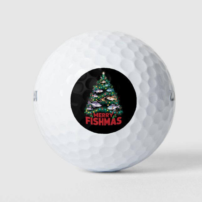 Frohe Fishmas Weihnachtsbaum Lights Fish Angeln Golfball (Vorderseite)
