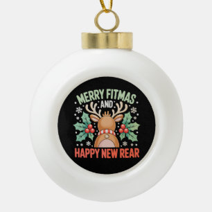 Frohe Fitmas ein glückliches neues Jahr Rentier Wo Keramik Kugel-Ornament