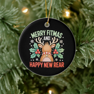 Frohe Fitmas ein glückliches neues Jahr Rentier Wo Keramik Ornament