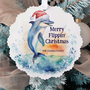 Frohe Flippin Weihnachten Dolphin Santa Ornament Karte