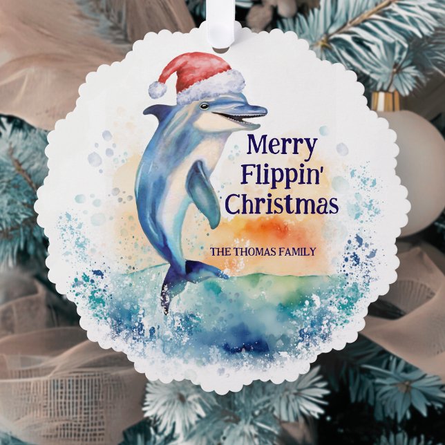 Frohe Flippin Weihnachten Dolphin Santa Ornament Karte (Von Creator hochgeladen)