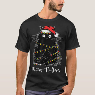 Frohe Fluffmas Katzen mit Weihnachtsmannmütze Xmas T-Shirt