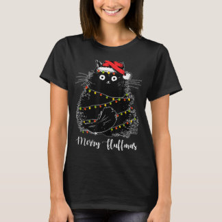 Frohe Fluffmas Katzen mit Weihnachtsmannmütze Xmas T-Shirt