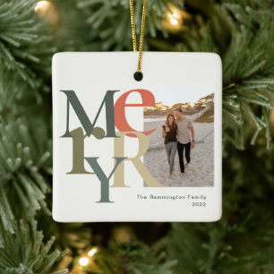 Frohe Foto Weihnachten Aquamarin Orange Keramikornament