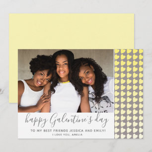 Frohe Galentine`s Day Gelbes Herz Foto Freund Feiertagskarte