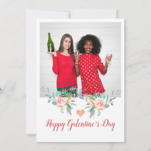Frohe Galentines Day Foto Champagner Trinken BFF Feiertagskarte