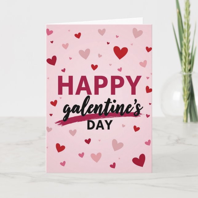 Frohe Galentines Day Matte Hearts Karte (Vorderseite)