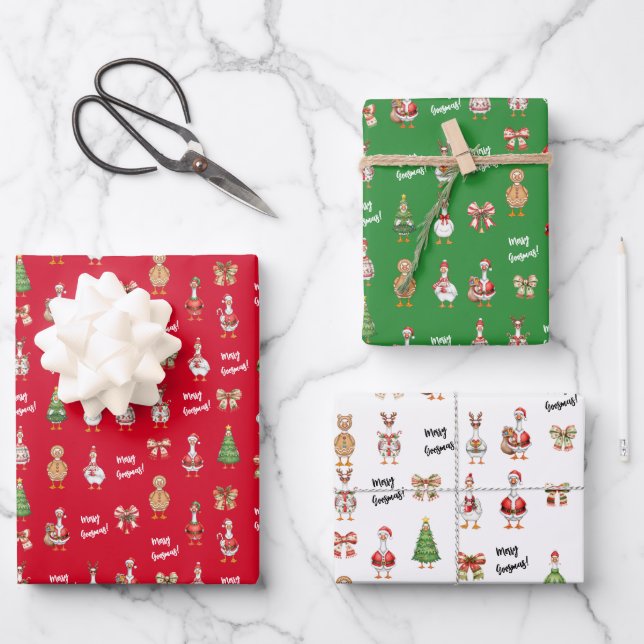 Frohe Gansman Weihnachtsgans Geschenkpapier Set (Vorderseite)