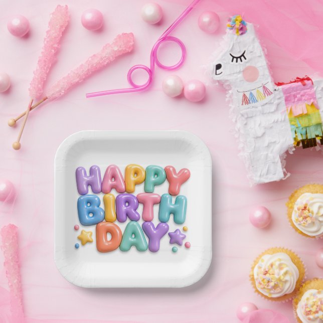 Frohe Geburtstag Bunte Blasen Glasdesign Pappteller (Party)