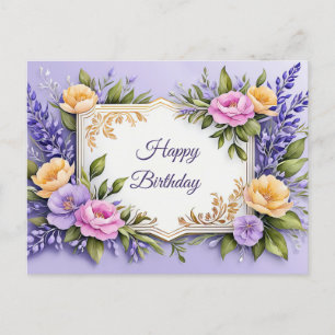 Frohe Geburtstag Bunte Blumen auf Lavendel Postkarte
