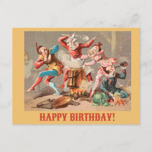 Frohe Geburtstag Bunte Vintage Clowns Postkarte