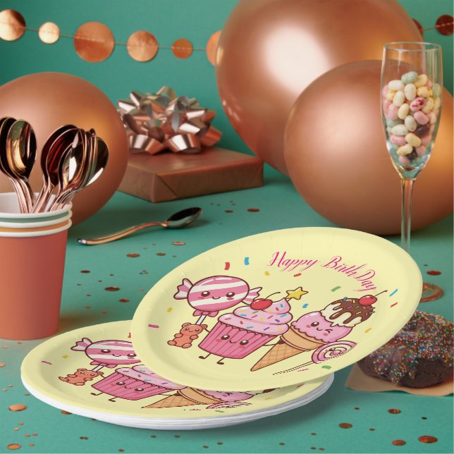 Frohe Geburtstag Eiscreme & Süßigkeiten – Lustiger Pappteller (Multi)