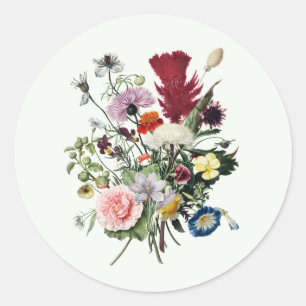 Frohe Geburtstag Farbige Vintage Wildblumen Runder Aufkleber