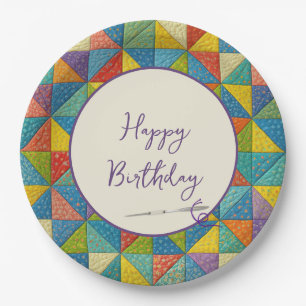 Frohe Geburtstag Farbige Windrad-Quiltvorlage Pappteller