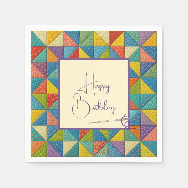 Frohe Geburtstag Farbige Windrad-Quiltvorlage Serviette (Vorderseite)