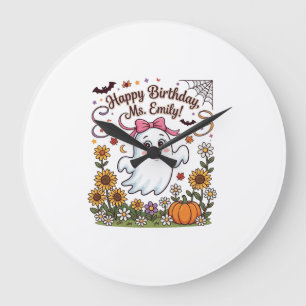 Frohe Geburtstag Frau Emily Halloween Geist Kürbis Große Wanduhr