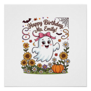 Frohe Geburtstag Frau Emily Halloween Geist Kürbis Poster