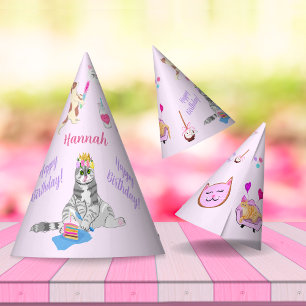 Frohe Geburtstag Katzen feiern eine Party Name Partyhütchen