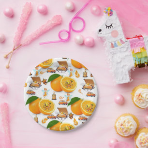 Frohe Geburtstag Papier Teller Orangen Kuchen Fee