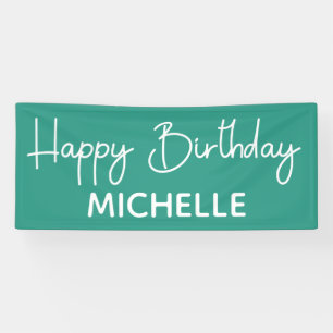 Frohe Geburtstag Teal White Whimsical Schrift Banner