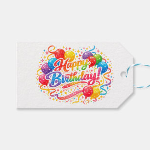 Frohe Geburtstags-Regenbogen-Luftballons Konfetti Geschenkanhänger