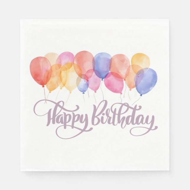 Frohe Geburtstagsballons Aquarell-Geburtstagsfeier Serviette (Vorderseite)