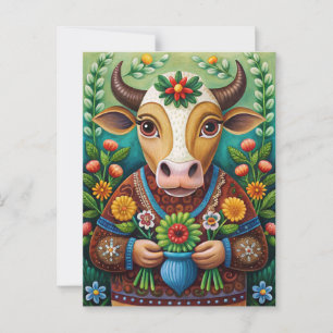 Frohe Geburtstagstag Volks kunst Kuh Postkarte
