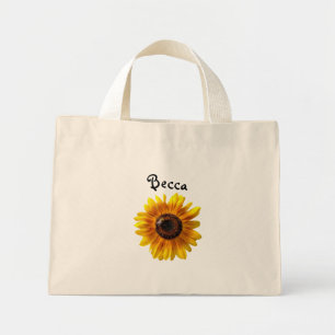Frohe gelbe Sonnenblume mit Biene Personalisiert Mini Stoffbeutel