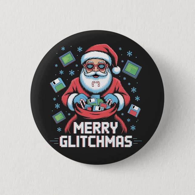 Frohe Glitch-Weihnachten Coder Programmierer Weihn Button (Vorderseite)