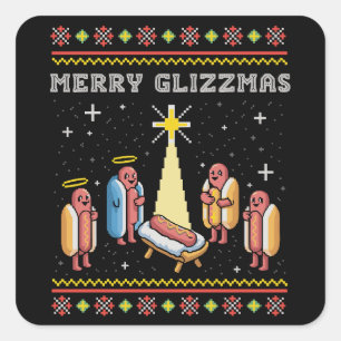 Frohe Glizzmas hässliches Weihnachten Hot Dog Xmas Quadratischer Aufkleber
