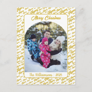 Frohe Gold-Typografie Weihnachtsfamilienfoto Postkarte