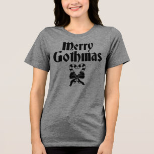 Frohe Gothmas Schwarz-Weiß-Zuckerstangen-Herz Tri-Blend Shirt