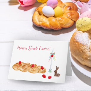Frohe griechische Ostern Aquarell mit Brot und Ker Karte