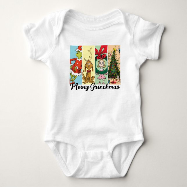 Frohe Grinch-Weihnachten Collage Baby Strampler (Vorderseite)