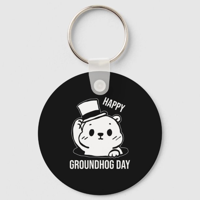 Frohe Groundhog Day Line Art  Schlüsselanhänger (Vorderseite)