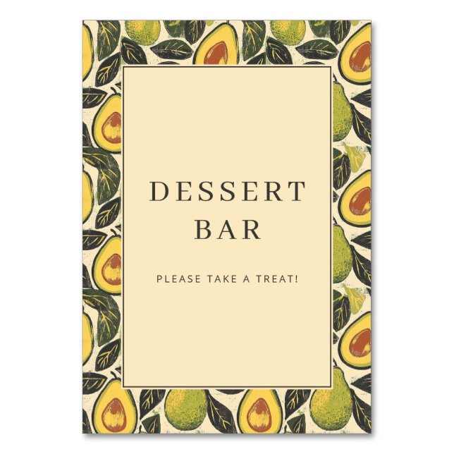 Frohe grüne Avocado-Illustrations-Umrandung Tischnummer (Vorderseite)