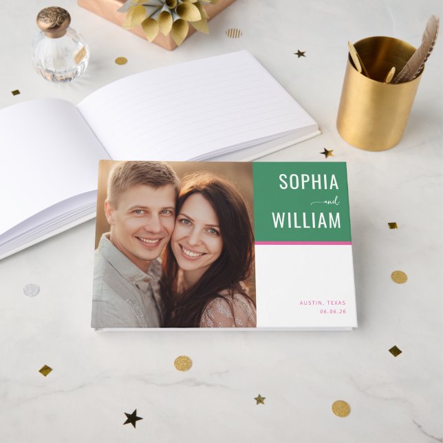 Frohe Grüne Minimalistische Hochzeit Gästebuch (Vorderseite Offen)