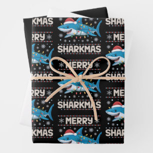 Frohe Haifrohnachten Santa hässliche Weihnachtslic Geschenkpapier Set