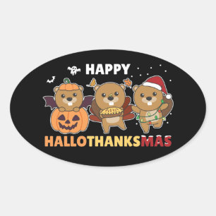 Frohe Hallothanksmas Biber Weihnachtsbäckerklasse Ovaler Aufkleber