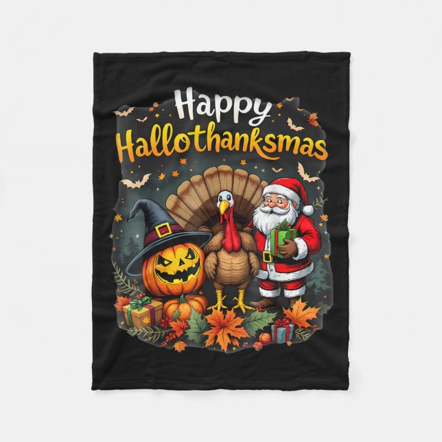 Frohe Hallothanksmas Erntedank Halloween Fleecedecke (Vorderseite)