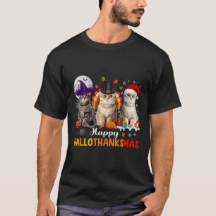 Frohe Hallothanksmas Katzen Halloween Erntedankfes T-Shirt