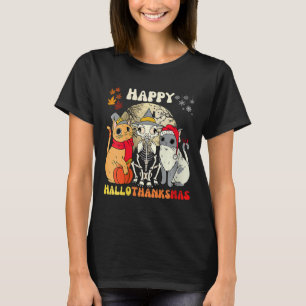 Frohe Hallothanksmas Katzen Halloween Thanksg T-Shirt