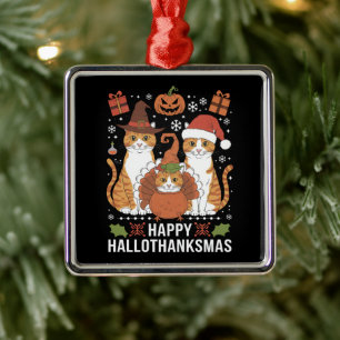 Frohe Hallothanksmas Katzen Halloween Weihnachten  Ornament Aus Metall