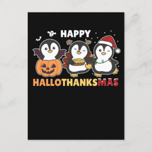 Frohe Hallothanksmas Pinguine WeihnachtsPenguin Feiertagspostkarte