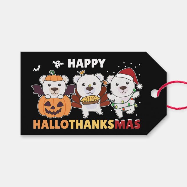 Frohe Hallothanksma's Polar Bear Christmas Polar G Geschenkanhänger (Vorderseite (Horizontal))