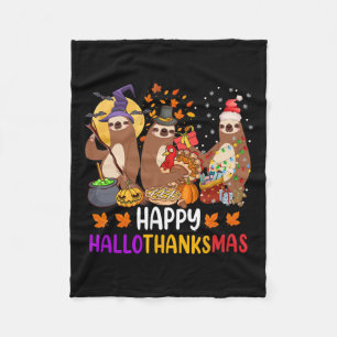 Frohe Hallothanksmas Sloth Halloween Fal Fleecedecke