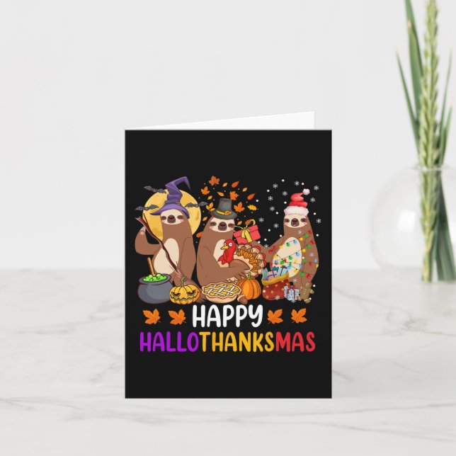 Frohe Hallothanksmas Sloth Halloween Fal Karte (Vorderseite)